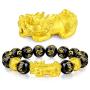 JEWPARK 1-4 Pcs Feng Shui Good Luck Bracelets for Men Women Obsidian Bead Dragon Lucky Charm Bracelet Pixiu Pi Yao Attract Wealth Money Feng Shui Jewelry