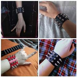 SJYFAL Unisex Leather Bracelet Cuff Belt Gothic Rivet Wristband Rock Punk Biker Wide Strap Buckle Wristband