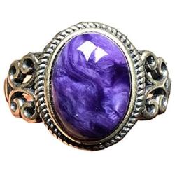 Charoite Ring,Natural Purple Charoite Jewelry For Woman Man Crystal 13x10mm Beads Stone Adjustable Ring AAAAA