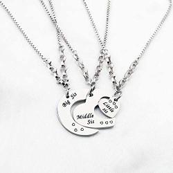 FUSTMW 3 Sister Bracelets Big Sis Middle Sis Little Sis 3 Pieces Matching Heart Bracelets of 3 Sister Jewelry Gift for Best Friends 9 Inch Adjustable Chain