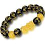 Feng Shui The Best 12mm Black Hand Carved Mantra Bead Bracelet with Golden Pi Xiu/Pi Yao Lucky Wealthy Amulet Brecelet