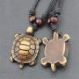 Vintage Sea Turtle Necklace Pendant Tortoise Engraved Bone Leather Wax Rope Necklace for Women Unisex 2Pcs/set