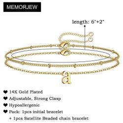 Memorjew Initial Bracelets for Women, 14K Gold Plated Layered Initial Bracelets for Women Girls Jewelry Gifts