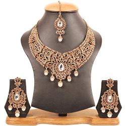 Touchstone Indian Bollywood Bridal Jewelry Necklace in Antique Gold Tone for Women