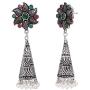 Efulgenz Boho Vintage Antique Ethnic Gypsy Tribal Indian Oxidized Silver Pearl Drop Floral Jhumka Dangle Earrings Jewelry