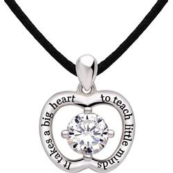 ALOV Jewelry Sterling Silver ''It takes a big heart to teach little minds'' Cubic Zirconia Apple Pendant Necklace for Teacher