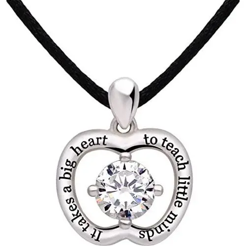 ALOV Jewelry Sterling Silver ''It takes a big heart to teach little minds'' Cubic Zirconia Apple Pendant Necklace for Teacher ALOV Jewelry Sterling Silver ''It takes a big heart to teach little minds'' Cubic Zirconia Apple Pendant Necklace for Teacher