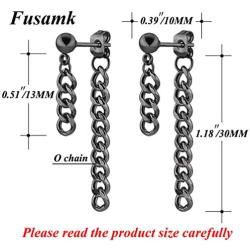 Fusamk Punk Rock Stainless Steel Long Chain Stud Earrings Drop Dangle Earrings