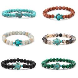Ocean Sea Turtle Bracelets Save Beach Jewelry for Women Men 8MM Natural Stone Elastic Friendship Beads Bracelet (x-Group 1)