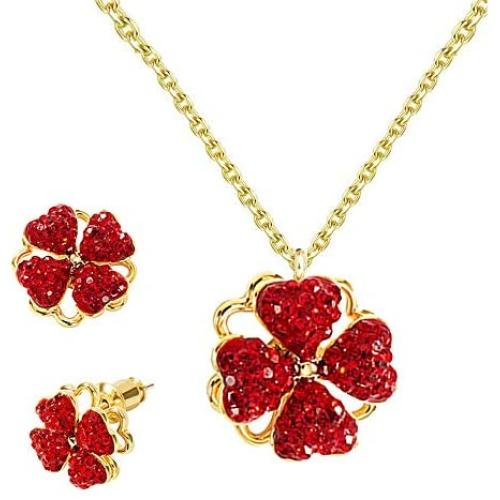 DORAFO Four-Hearts Clover Necklace Fodable and Rotating Simulated Diamond Gold Necklace for Women Girls | Fortune Necklace for Her