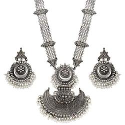 Aheli Antique Oxidised Long Necklace Earring Indian Traditional Bollywood Jewelry Set for Women Girls