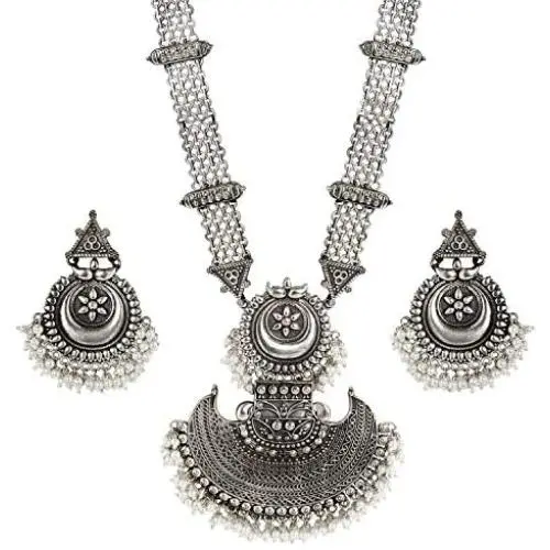 Aheli Antique Oxidised Long Necklace Earring Indian Traditional Bollywood Jewelry Set for Women Girls Aheli Antique Oxidised Long Necklace Earring Indian Traditional Bollywood Jewelry Set for Women Girls