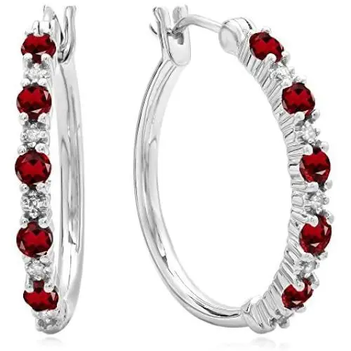 Dazzlingrock Collection Round White Diamond & Gemstone Ladies Fine Dainty Hoop Earrings, Sterling Silver