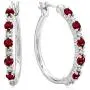 Dazzlingrock Collection Round White Diamond & Gemstone Ladies Fine Dainty Hoop Earrings, Sterling Silver