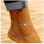 Initial Anklet Bracelets for Women Dainty Layered Beads Heart Letter Gold Ankle Bracelets for Teen Girls Foot Ankle Jewelry (S)