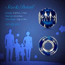 NINAQUEEN 925 Sterling Silver Family Bead Charms for Bracelets Necklaces Blue Enamel Design Charm with Gift Packaging Gifts for Daughter Mom