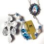 elegantmedical Ladder to Heaven Blue Crystal & AAA10MM Pearl Beads Catholic Rosary Cross crucifix Necklace gift