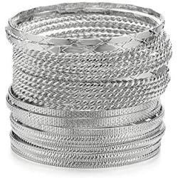 ENSOUL Mixed Metal Textured Multiple Bangles&Bracelets Set 23pc/Set 2.68'' Dia