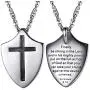 Put On The Full Armor of God Shield Necklace,Stainless Steel Cross Shield Necklace,Ephesians 6:10/Isaiah 54:17/Joshua 1:9b Jewelry for Men Women (with Gift Box)