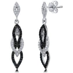 BERRICLE Rhodium Plated Sterling Silver Cubic Zirconia CZ Black and White Fashion Necklace and Earrings Set