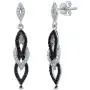 BERRICLE Rhodium Plated Sterling Silver Cubic Zirconia CZ Black and White Fashion Necklace and Earrings Set