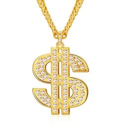 Finrezio Gold Plated Necklace for Men Hip Hop Jewelry Dollar Sign Pendant