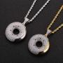 Moca Jewelry Iced Out Donuts Personalized Pendant 18K Gold Plated Bling CZ Simulated Diamond Hip Hop Necklace for Men Women
