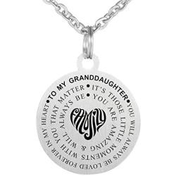 Kisseason Stainless Steel Inspirational Words Jewelry Gift to My Granddaughter Dog Tag Keychain Pendant Necklace