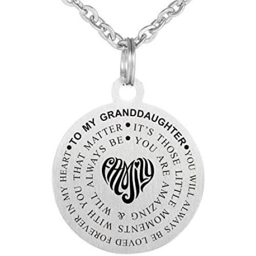 Kisseason Stainless Steel Inspirational Words Jewelry Gift to My Granddaughter Dog Tag Keychain Pendant Necklace