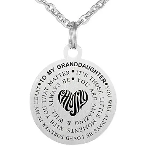 Kisseason Stainless Steel Inspirational Words Jewelry Gift to My Granddaughter Dog Tag Keychain Pendant Necklace