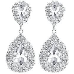 mecresh Clear/Gold Teardrop Austrian Crystal Bridal Dangle Earring