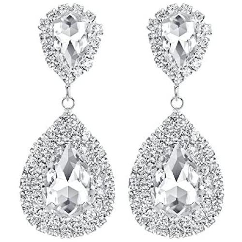 mecresh Clear/Gold Teardrop Austrian Crystal Bridal Dangle Earring