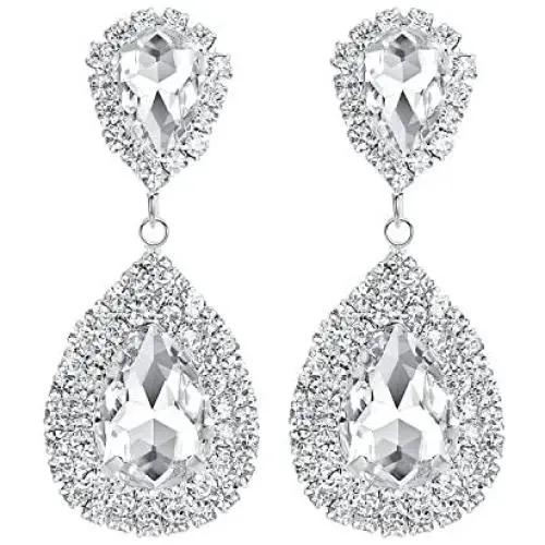 mecresh Clear/Gold Teardrop Austrian Crystal Bridal Dangle Earring mecresh Clear/Gold Teardrop Austrian Crystal Bridal Dangle Earring