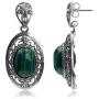 Sterling Silver Imitation Malachite Filigree Oval Earrings Pendant Set Chain 18 Inches