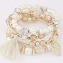 Weicam Women Girls Jewellery 5 Pack Vintage Boho Crystal Multilayer Beaded Bracelet Stretch Tassel Bangle Bracelet