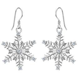 EVER FAITH Womens 925 Sterling Silver CZ Winter Party Snowflake Hook Dangle Earrings Clear