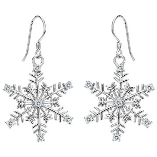 EVER FAITH Womens 925 Sterling Silver CZ Winter Party Snowflake Hook Dangle Earrings Clear EVER FAITH Womens 925 Sterling Silver CZ Winter Party Snowflake Hook Dangle Earrings Clear