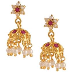 Gold Tone Indian Bollywood Ethnic American Diamond Designer Jhumka Jhumki Earrings Jewelry for Girls/Women