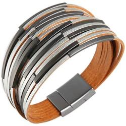 HZMAN Genuine Leather Wrap Bracelets Bohemian Multilayer Magnetic Stacking Bracelets Handmade Wristband Gorgeous Wrap Bracelet for Women Teens Sister Gifts