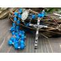 Nazareth Store Rosary Necklace 7mm Round Light Blue Beads Turquoise Cat Eye Stone Miraculous Medal with Crucifix - Velvet Bag