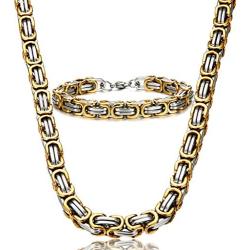 Jstyle Stainless Steel Male Chain Necklace Byzantine Bracelet for Men Jewelry Sets 8.5 Inch Bracelet