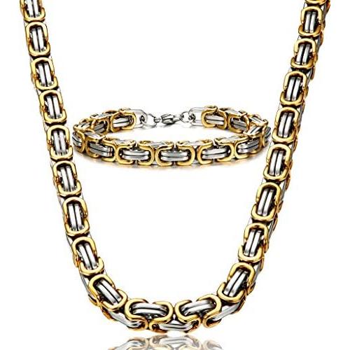 Jstyle Stainless Steel Male Chain Necklace Byzantine Bracelet for Men Jewelry Sets 8.5 Inch Bracelet