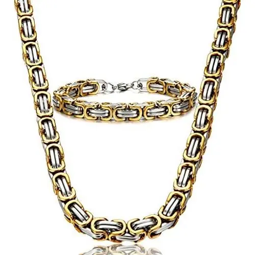 Jstyle Stainless Steel Male Chain Necklace Byzantine Bracelet for Men Jewelry Sets 8.5 Inch Bracelet