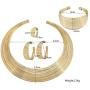 Fld Bib Choker Statement Multiple Strands Necklaces Women Cuff Open Hoop Bracelet Bangle Stud Earrings Ring Collar African Chunky Costume African Jewelry Set