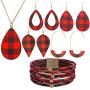 6 Pieces Christmas Plaid Print Jewelry Set Christmas Y-Shape Tassel Necklace Leopard Rhombus Hook Dangle Earrings Set Multilayer Bracelet Bohemia Fringe Tassel Necklaces