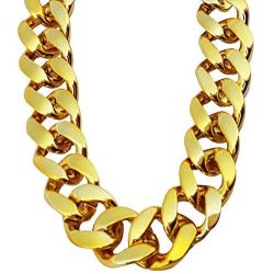 PinCute Big Chunky Hip Hop Turnover Chain, Face Gold Chain Costume, Plastic Gold Chain Necklace, 90s Punk Style Necklace for Rapper Costume, 32 inches Long (32)