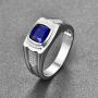 BONLAVIE Mens Engagement Ring 925 Sterling Silver Princess Cut Created Blue Sapphire Pave CZ Wedding Band Size 6-13