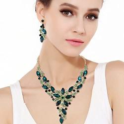 EVER FAITH Crystal Elegant Flower Leaf Necklace Earrings Set for Bride, Prom, Bridal