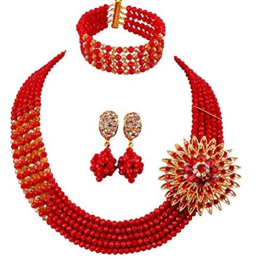 aczuv 5 Rows Nigerian Beads Jewelry Set African Beads Necklace Wedding Party Jewelry Sets aczuv 5 Rows Nigerian Beads Jewelry Set African Beads Necklace Wedding Party Jewelry Sets