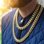 PY BLING 14k Gold Plated Mens Heavy Miami Cuban Link Chain Choker with Lab Diamond Clasp Stainless Steel Hip Hop Thick 8mm-16mm Necklace or Bracelet